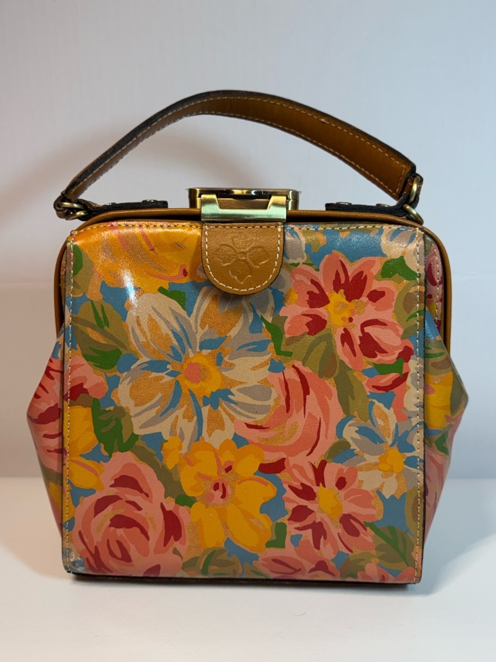 Patricia Nash Citrus Rose Floral Leather Frame Satchel Handbag